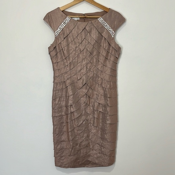 London Times Dress Women's Size 10 Midi Shutter Pleats Formal Wedding Cruise - Picture 2 of 16